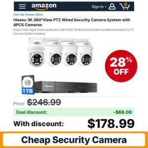Hiseeu 3K 360°View PTZ Wired Security Camera – 28% off