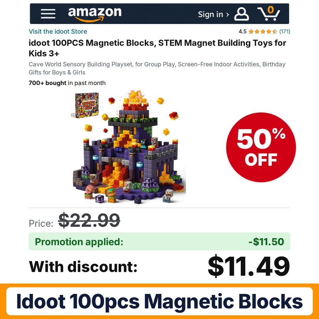 idoot 100PCS Magnetic Blocks Amazon promo code 1HHKT9S3 – 50% off