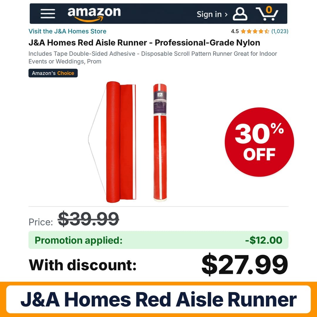 J&A Homes Red Aisle Runner Amazon promo code 8ONRVT3B – 30% off
