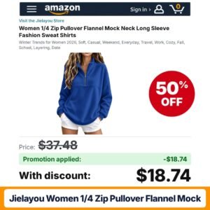 Jielayou Women 1/4 Zip Pullover Flannel Mock A09-royal Blue Amazon promo code V458H3I3 – 50% off