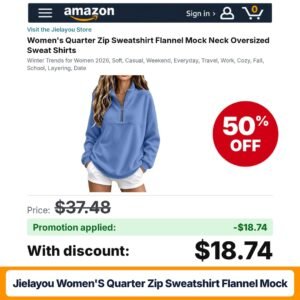 Jielayou Women's Quarter Zip Sweatshirt Flannel Mock A04-blue Small Amazon promo code V458H3I3 – 50% off