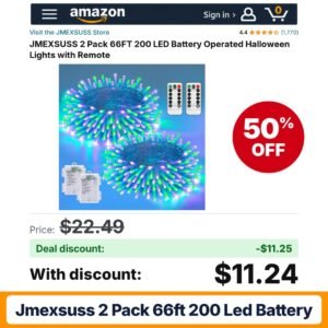JMEXSUSS 2 Pack 66FT 200 LED Battery – 50% off