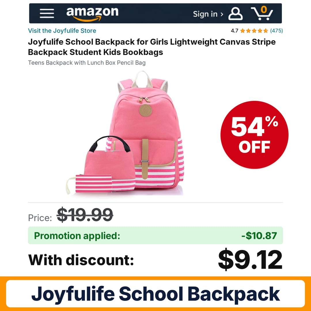 Joyfulife School Backpack Amazon promo code 1ABYQBDN – 54% off
