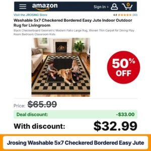 JROSING Washable 5x7 Checkered Bordered Easy Jute – 50% off