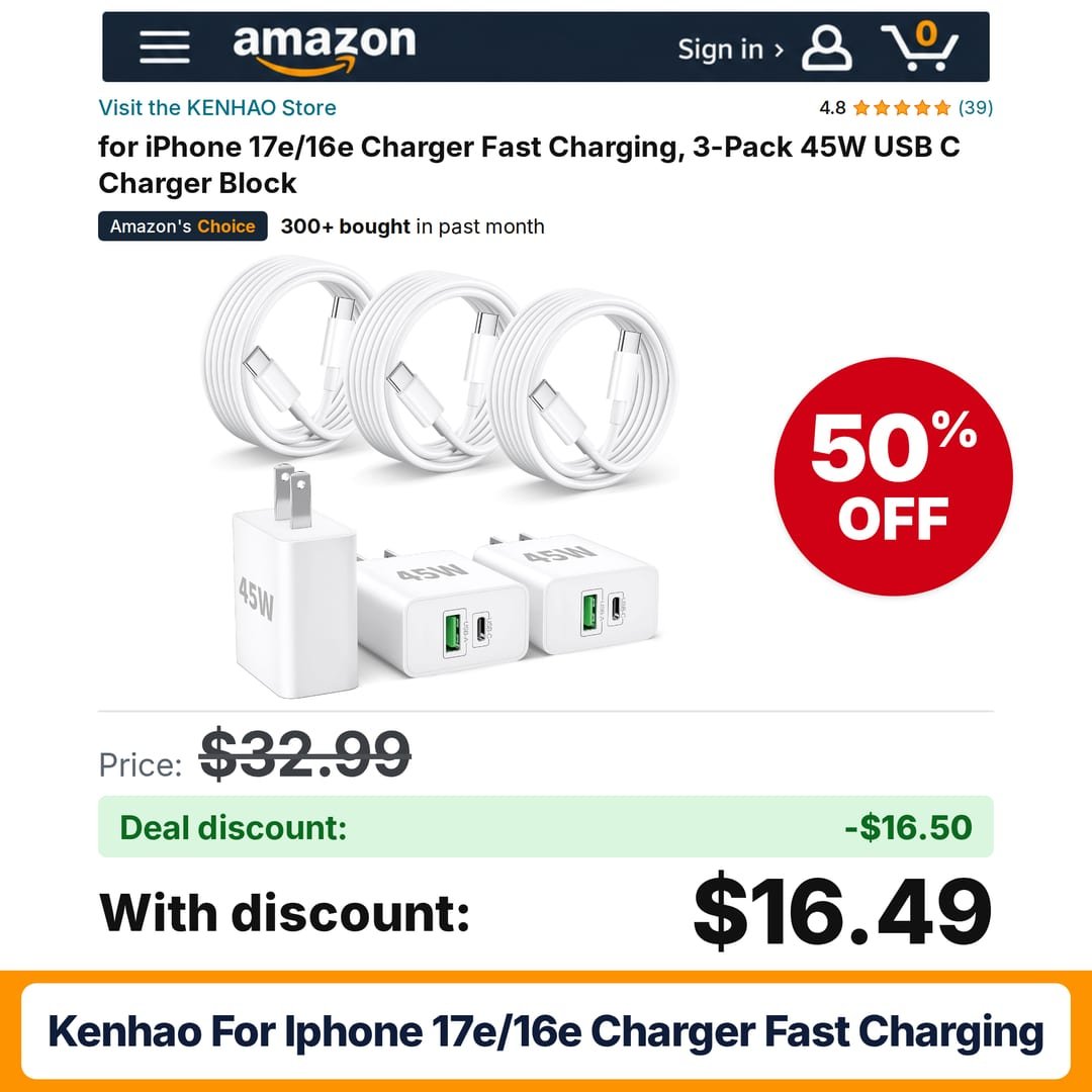 KENHAO for iPhone 17e/16e Charger Fast Charging – 50% off