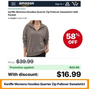 keriffe Womens Hoodies Quarter Zip Pullover Sweatshirt Amazon promo code WI5PGLE1 – 58% off