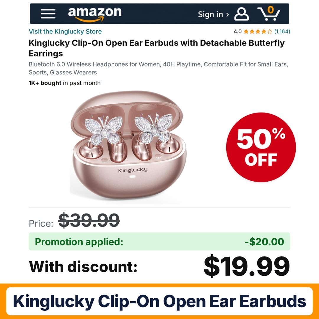 Kinglucky Clip-On Open Ear Earbuds Amazon promo code W4BLADLI – 50% off