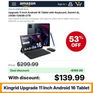 KINGRID Upgrade 11 inch Android 16 Tablet – 53% off