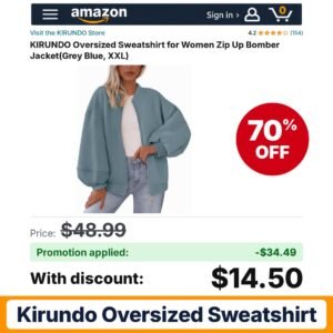 KIRUNDO Oversized Sweatshirt Amazon promo code JX7L1FCE – 70% off