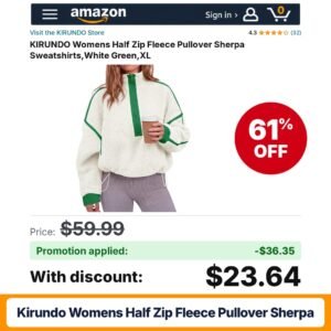KIRUNDO Womens Half Zip Fleece Pullover Sherpa Amazon promo code 31JXLB5Z – 61% off