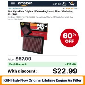 K&N High-Flow Original Lifetime Engine Air Filter – 60% off