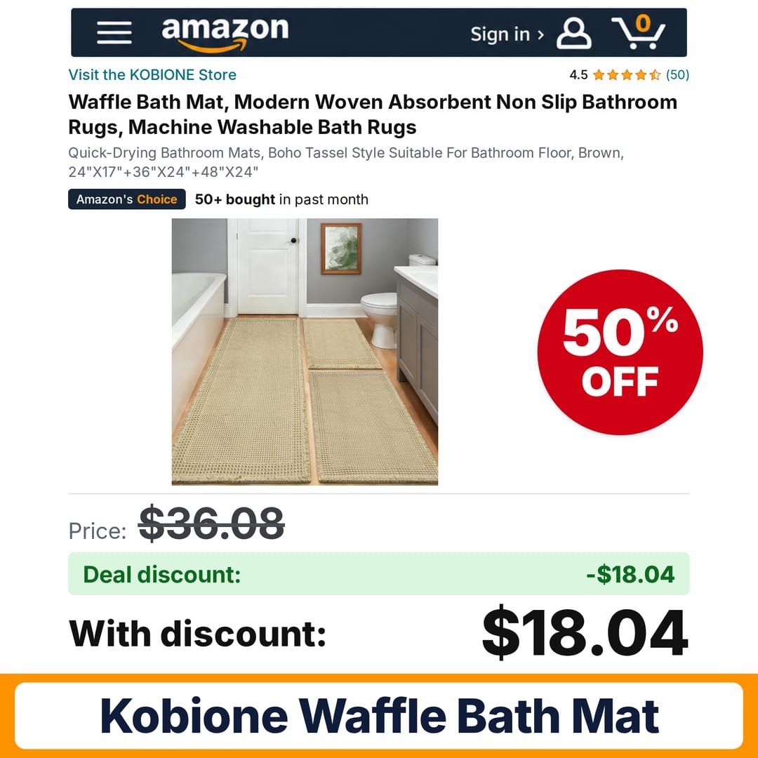 KOBIONE Waffle Bath Mat – 50% off