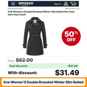 KVE Women's Double Breasted Winter Slim Belted – 50% off