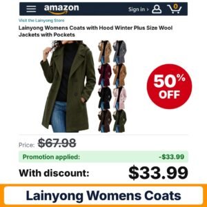 Lainyong Womens Coats Amazon promo code SRNK9K9Z – 50% off