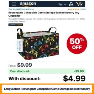 LANGYASHAN Rectangular Collapsible Game Storage Basket Nursery – 50% off