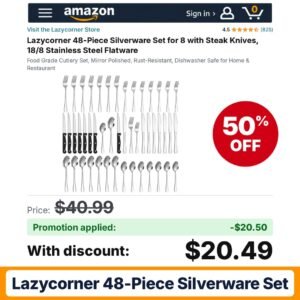 Lazycorner 48-Piece Silverware Set Amazon promo code RIEIHN7C – 50% off
