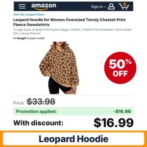 Leopard Hoodie Amazon promo code HKNBSKIH – 50% off
