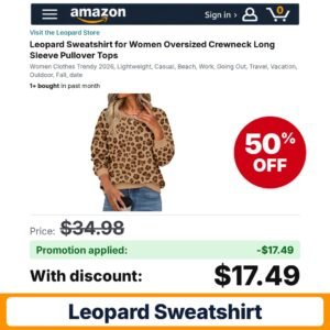 Leopard Sweatshirt Amazon promo code FXLODOGR – 50% off