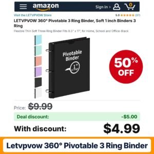 LETVPVOW 360° Pivotable 3 Ring Binder – 50% off