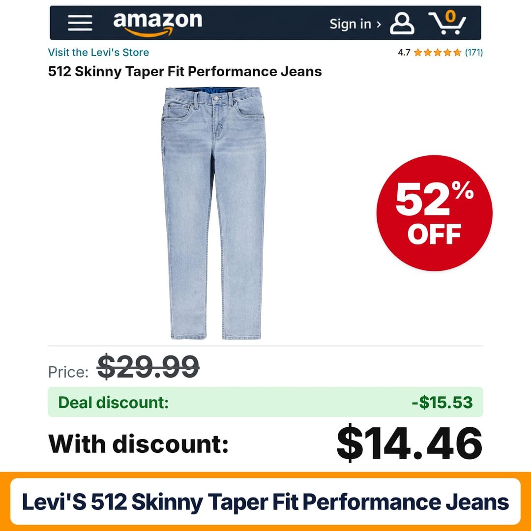 Levi's 512 Skinny Taper Fit Performance Jeans – 52% off