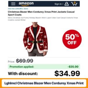 LGHLMCL Christmas Blazer Men Corduroy Xmas Print Amazon promo code S8C0LY4B – 50% off