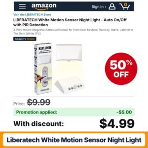 LIBERATECH White Motion Sensor Night Light Amazon promo code E5GF4RPL – 50% off