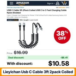 Lieyichan USB C Cable 3ft 2Pack Coiled – 38% off