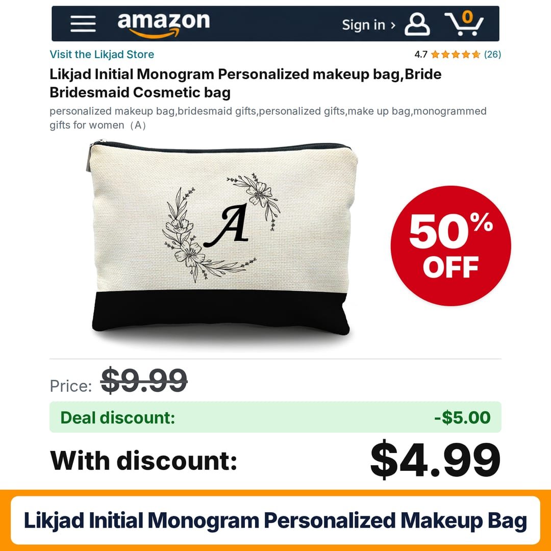 Likjad Initial Monogram Personalized makeup bag – 50% off