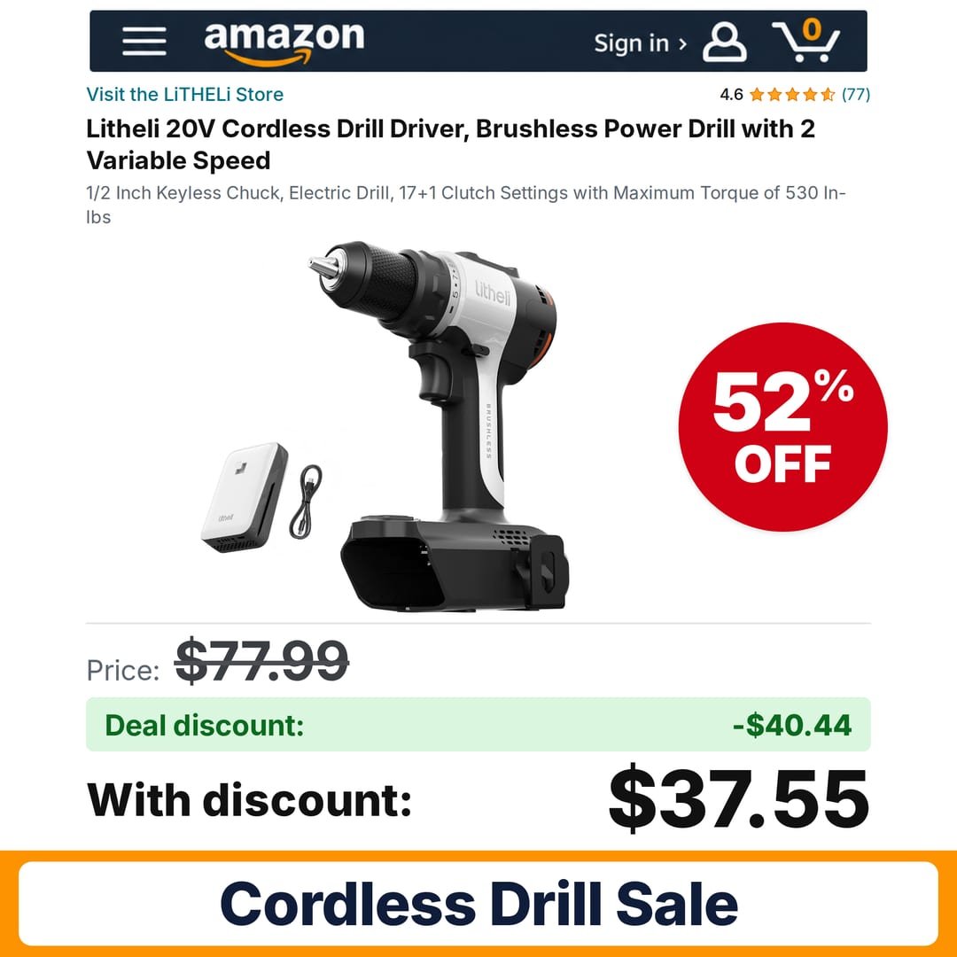 Litheli 20V Cordless Drill Driver – 52% off