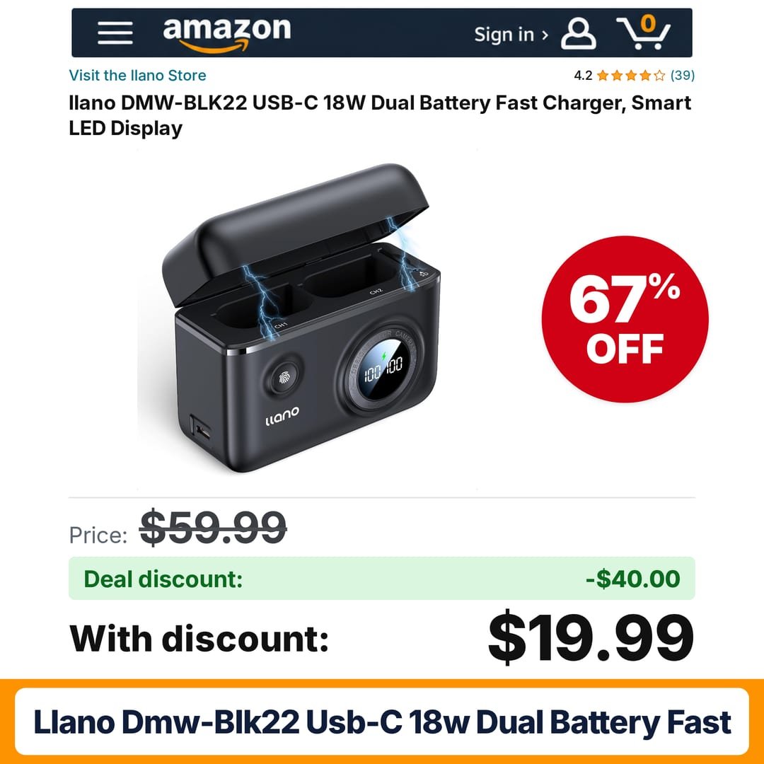 llano DMW-BLK22 USB-C 18W Dual Battery Fast – 67% off