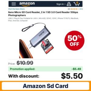 llano Micro SD Card Reader Amazon promo code LLANOZW50 – 50% off