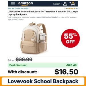 LOVEVOOK School Backpack Khaki – 55% off