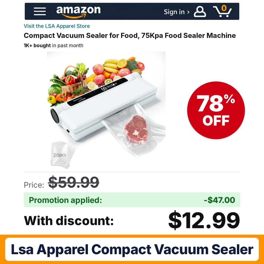 LSA Apparel Compact Vacuum Sealer Amazon promo code KQLOZY3M – 78% off