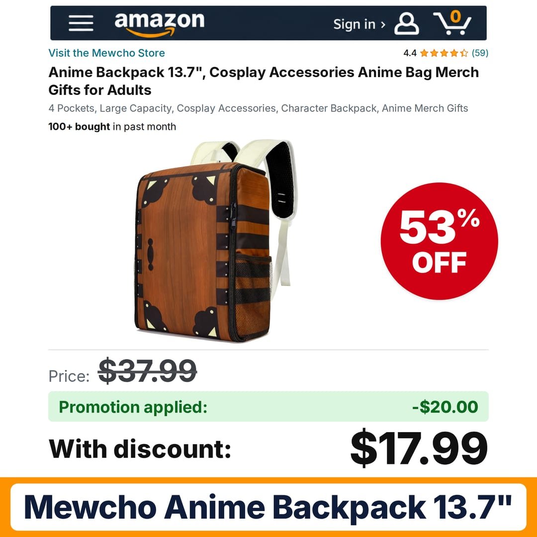 Mewcho Anime Backpack 13.7" Amazon promo code MEWCHO – 53% off