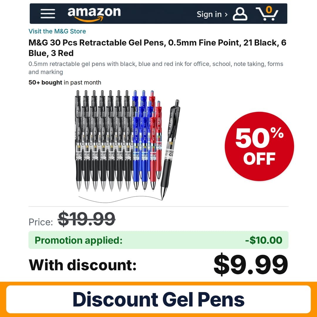 M&G 30 Pcs Retractable Gel Pens Amazon promo code LVIUOGAH – 50% off