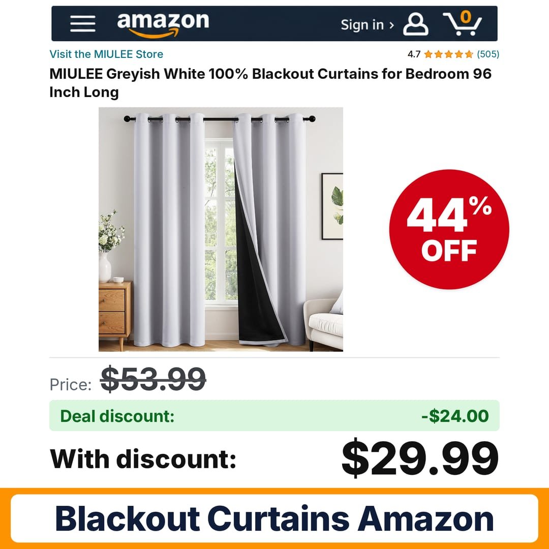 MIULEE Greyish White 100% Blackout Curtains – 44% off