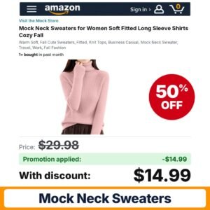 Mock Neck Sweaters Amazon promo code SNVR4SAZ – 50% off
