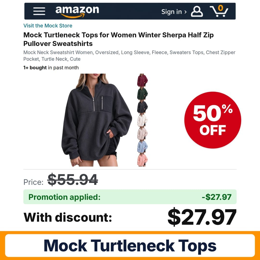 Mock Turtleneck Tops Amazon promo code J63LUDEF – 50% off