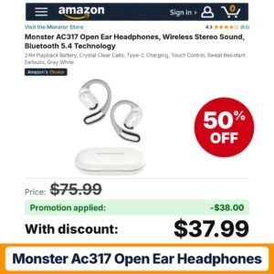 Monster AC317 Open Ear Headphones Amazon promo code XFM8GUE4 – 50% off