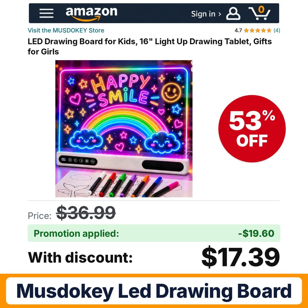 MUSDOKEY LED Drawing Board Amazon promo code GKR08NK9 – 53% off