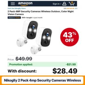 Nikoglly 2 Pack 4MP Security Cameras Wireless Amazon promo code SIU26CEX – 43% off