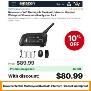 Novamente V4C Motorcycle Bluetooth Intercom Headset Waterproof Amazon promo code XDWC25R4 – 10% off