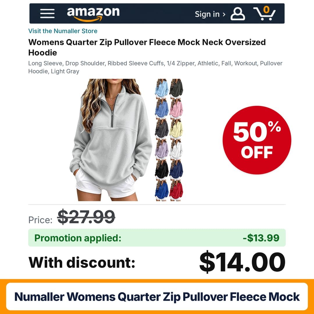 Numaller Womens Quarter Zip Pullover Fleece Mock Amazon promo code PXYI1SLH – 50% off
