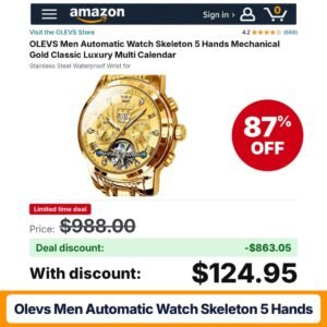 OLEVS Men Automatic Watch Skeleton 5 Hands – 87% off