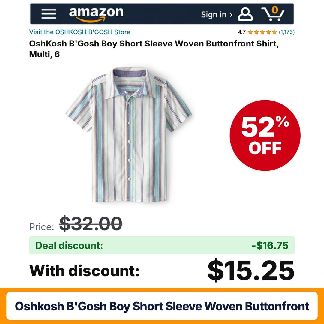OshKosh B'Gosh Boy Short Sleeve Woven Buttonfront – 52% off