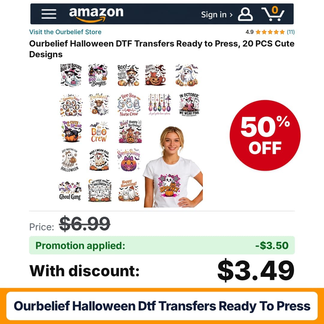 Ourbelief Halloween DTF Transfers Ready to Press Amazon promo code L7SJLEG3 – 50% off