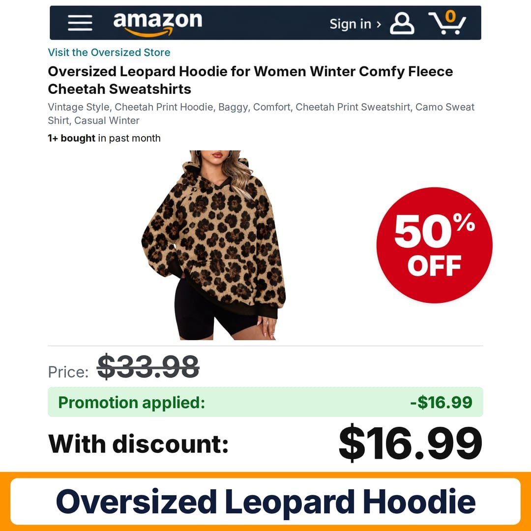 Oversized Leopard Hoodie Amazon promo code HKNBSKIH – 50% off