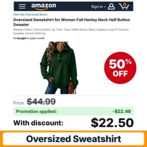 Oversized Sweatshirt Amazon promo code NN74NR8L – 50% off