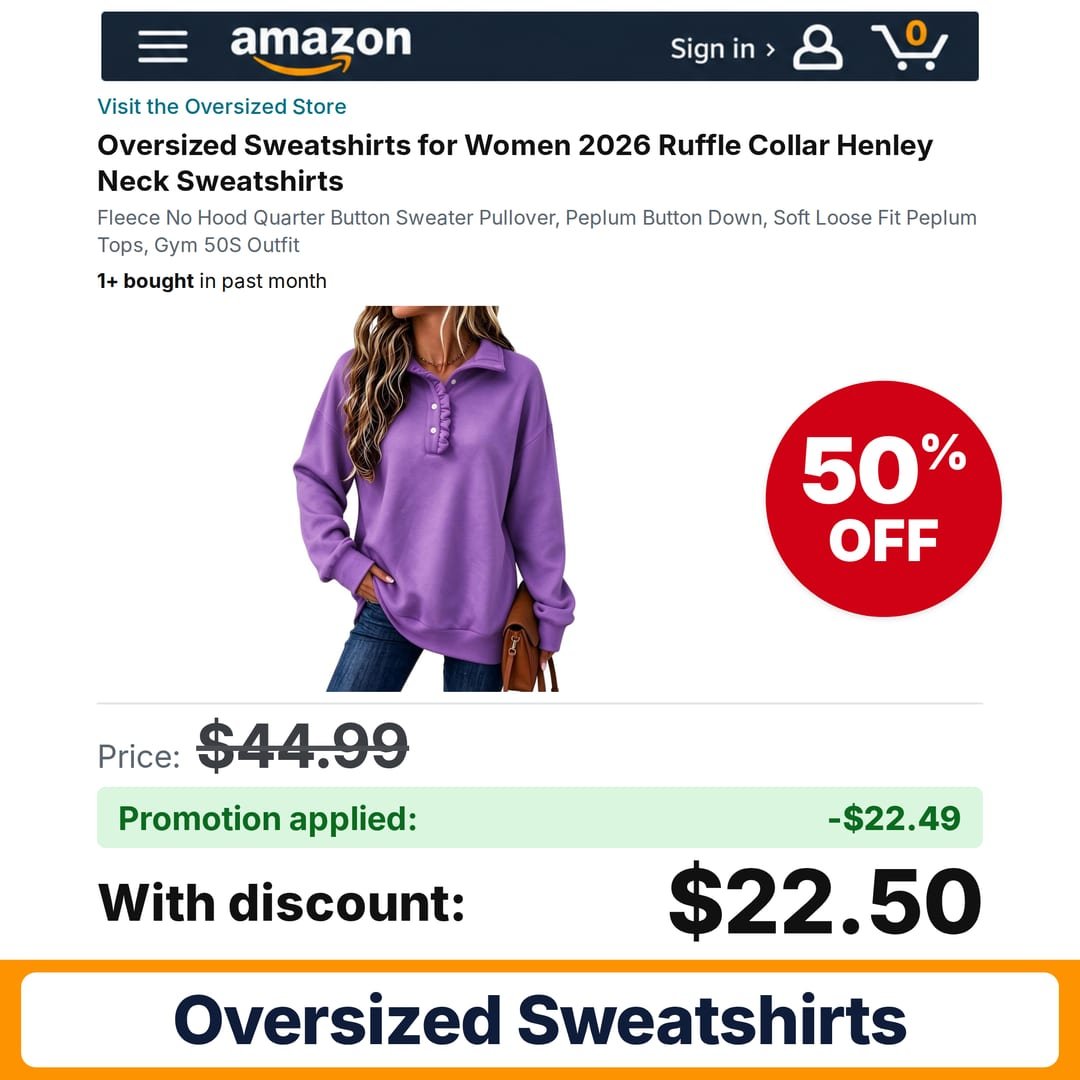 Oversized Sweatshirts Amazon promo code NN74NR8L – 50% off