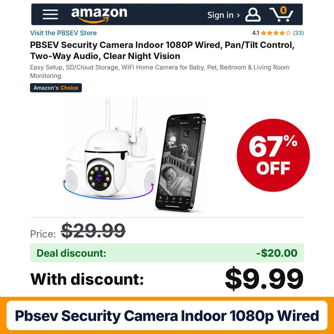 PBSEV Security Camera Indoor 1080P Wired – 67% off